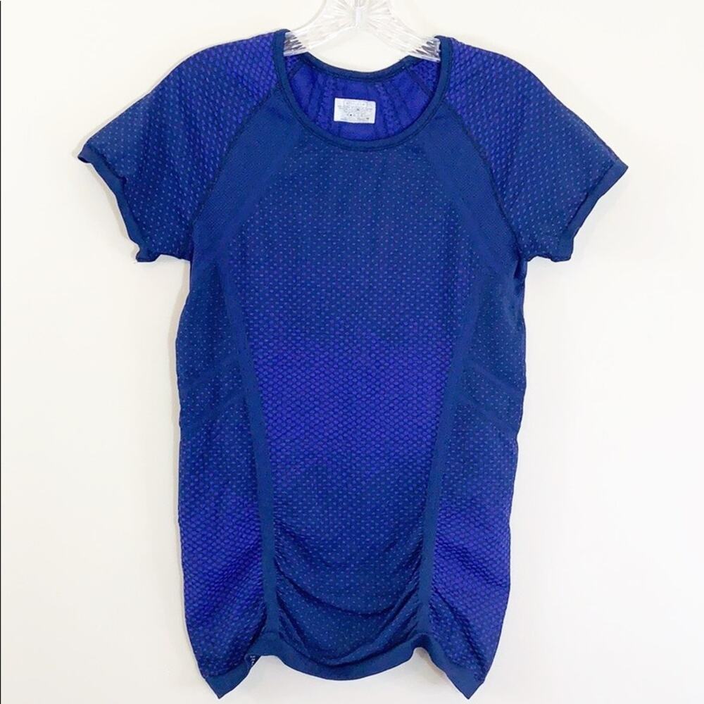 Athleta Navy/Purple Polka Dot Ruched Athletic Top